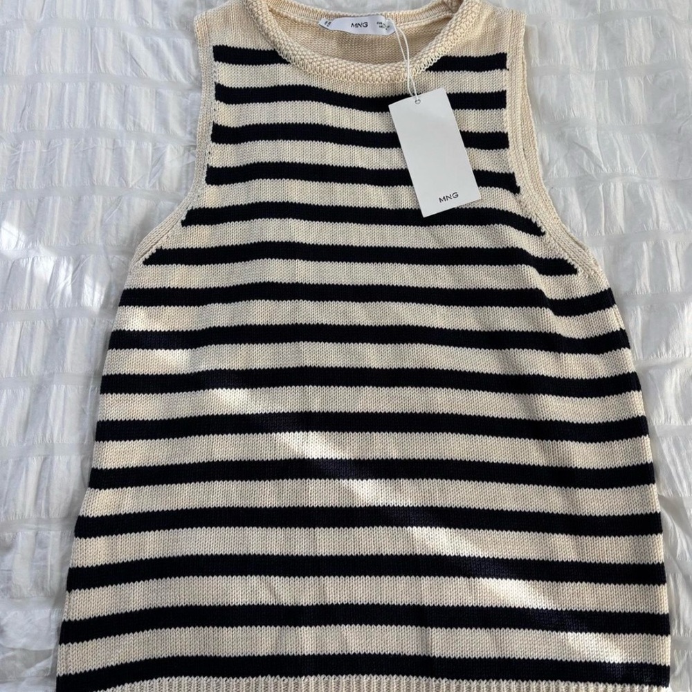 Mango Black and Cream Striped Knit Tank